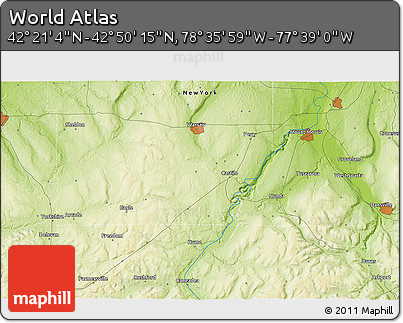 Physical 3D Map of the Area around 42° 35' 40" N, 78° 7' 30" W