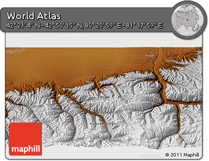Physical 3D Map of the Area around 42° 35' 40" N, 80° 49' 29" E