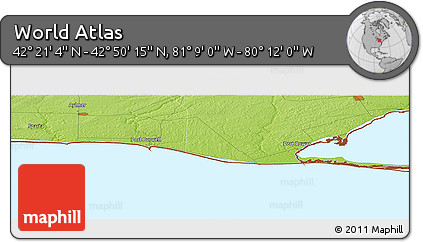 Physical Panoramic Map of the Area around 42° 35' 40" N, 80° 40' 30" W