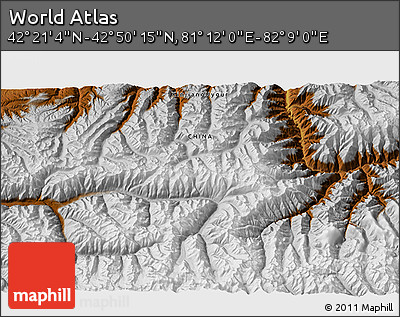 Physical 3D Map of the Area around 42° 35' 40" N, 81° 40' 30" E