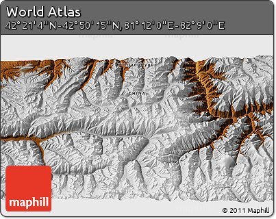 Physical 3D Map of the Area around 42° 35' 40" N, 81° 40' 30" E