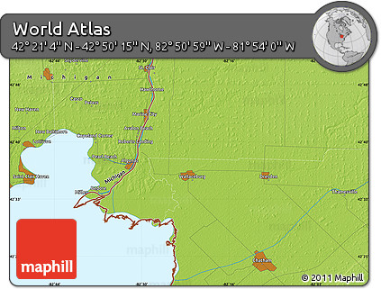 Physical Map of the Area around 42° 35' 40" N, 82° 22' 30" W