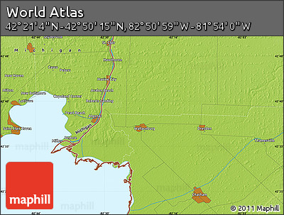 Physical Map of the Area around 42° 35' 40" N, 82° 22' 30" W
