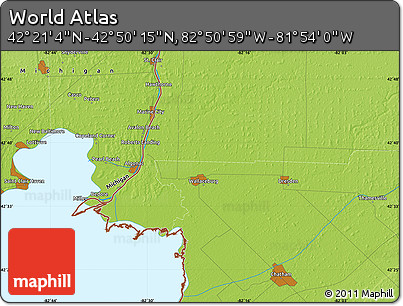 Physical Map of the Area around 42° 35' 40" N, 82° 22' 30" W