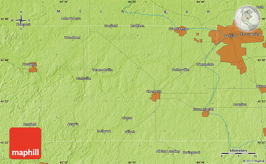 Physical Map of Grand Ledge