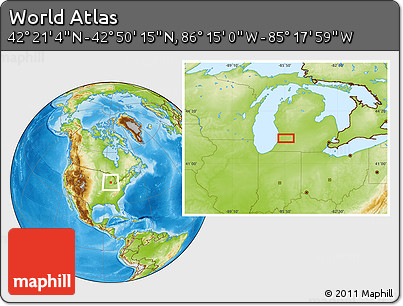 Physical Location Map of the Area around 42° 35' 40" N, 85° 46' 30" W