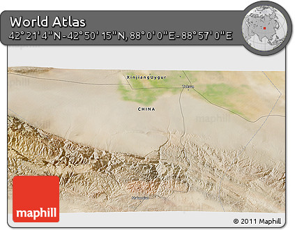 Satellite 3D Map of the Area around 42° 35' 40" N, 88° 28' 29" E