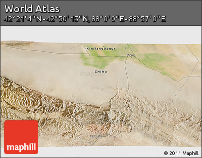 Satellite 3D Map of the Area around 42° 35' 40" N, 88° 28' 29" E