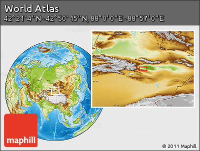Physical Location Map of the Area around 42° 35' 40" N, 88° 28' 29" E