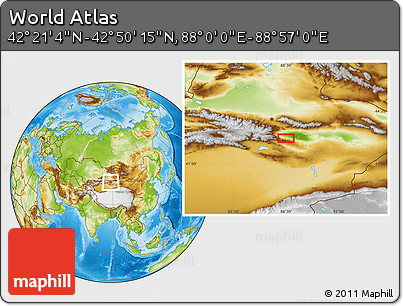 Physical Location Map of the Area around 42° 35' 40" N, 88° 28' 29" E