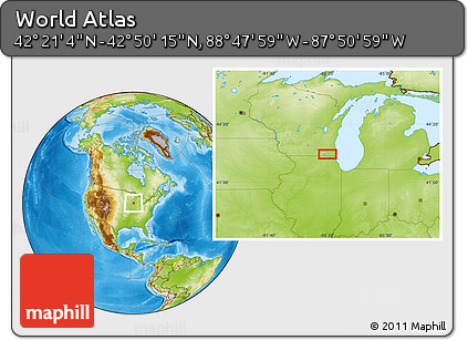Physical Location Map of the Area around 42° 35' 40" N, 88° 19' 29" W