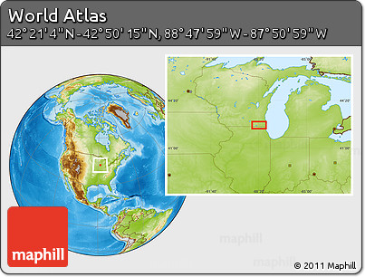 Physical Location Map of the Area around 42° 35' 40" N, 88° 19' 29" W