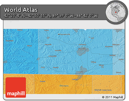 Political 3D Map of the Area around 42° 35' 40" N, 89° 10' 30" W