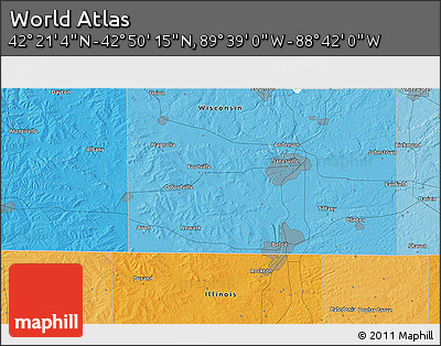 Political 3D Map of the Area around 42° 35' 40" N, 89° 10' 30" W