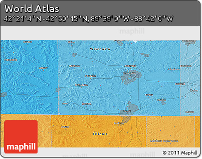 Political 3D Map of the Area around 42° 35' 40" N, 89° 10' 30" W