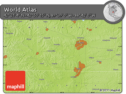 Physical Map of the Area around 42° 35' 40" N, 89° 10' 30" W