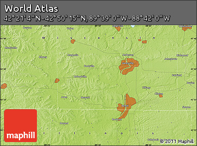 Physical Map of the Area around 42° 35' 40" N, 89° 10' 30" W
