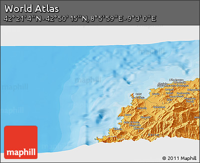 Political 3D Map of the Area around 42° 35' 40" N, 8° 34' 29" E