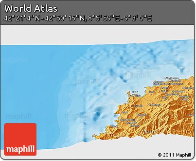 Political 3D Map of the Area around 42° 35' 40" N, 8° 34' 29" E