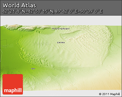 Physical 3D Map of the Area around 42° 35' 40" N, 90° 10' 30" E