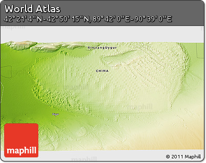 Physical 3D Map of the Area around 42° 35' 40" N, 90° 10' 30" E