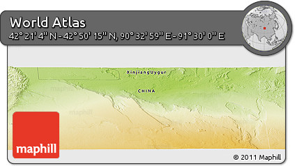 Physical Panoramic Map of the Area around 42° 35' 40" N, 91° 1' 30" E