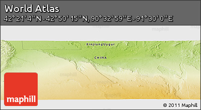 Physical Panoramic Map of the Area around 42° 35' 40" N, 91° 1' 30" E