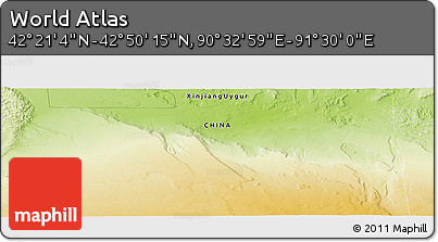 Physical Panoramic Map of the Area around 42° 35' 40" N, 91° 1' 30" E