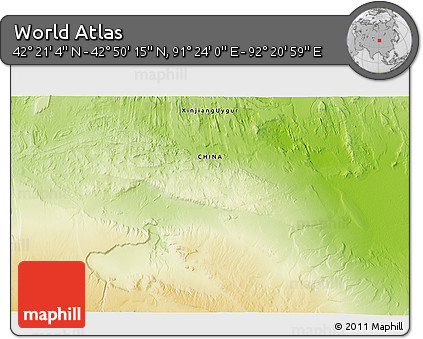 Physical 3D Map of the Area around 42° 35' 40" N, 91° 52' 30" E