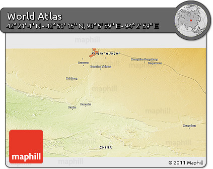 Physical 3D Map of the Area around 42° 35' 40" N, 93° 34' 29" E