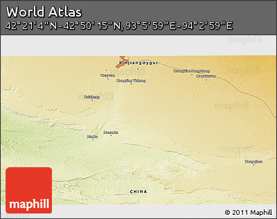 Physical 3D Map of the Area around 42° 35' 40" N, 93° 34' 29" E