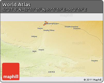 Physical 3D Map of the Area around 42° 35' 40" N, 93° 34' 29" E