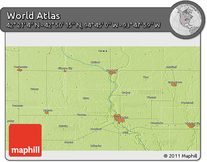 Physical 3D Map of the Area around 42° 35' 40" N, 94° 16' 30" W