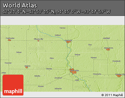 Physical 3D Map of the Area around 42° 35' 40" N, 94° 16' 30" W