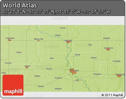 Physical 3D Map of the Area around 42° 35' 40" N, 94° 16' 30" W