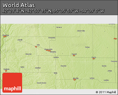 Physical 3D Map of the Area around 42° 35' 40" N, 95° 7' 30" W