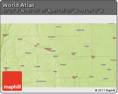 Physical 3D Map of the Area around 42° 35' 40" N, 95° 7' 30" W