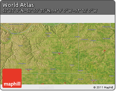 Satellite 3D Map of the Area around 42° 35' 40" N, 97° 40' 30" W