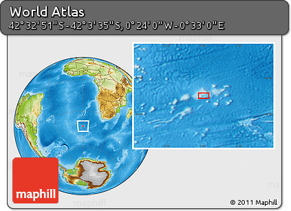 Physical Location Map of the Area around 42° 18' 13" S, 0° 4' 30" E
