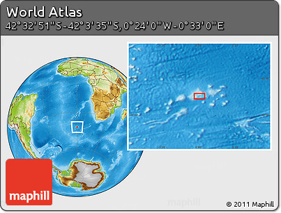Physical Location Map of the Area around 42° 18' 13" S, 0° 4' 30" E