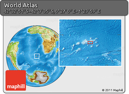 Physical Location Map of the Area around 42° 18' 13" S, 0° 55' 29" E