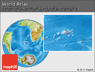 Physical Location Map of the Area around 42° 18' 13" S, 0° 55' 29" E