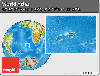 Physical Location Map of the Area around 42° 18' 13" S, 0° 55' 29" E