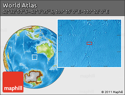 Physical Location Map of the Area around 42° 18' 13" S, 109° 43' 29" E