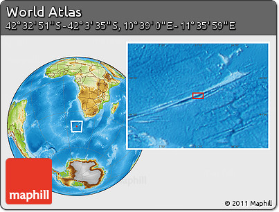 Physical Location Map of the Area around 42° 18' 13" S, 11° 7' 30" E