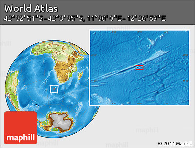Physical Location Map of the Area around 42° 18' 13" S, 11° 58' 29" E