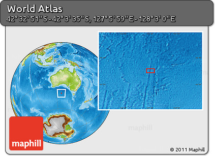 Physical Location Map of the Area around 42° 18' 13" S, 127° 34' 30" E