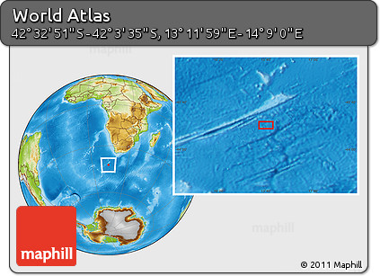 Physical Location Map of the Area around 42° 18' 13" S, 13° 40' 30" E