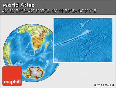 Physical Location Map of the Area around 42° 18' 13" S, 13° 40' 30" E