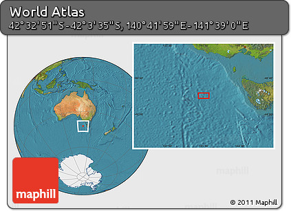 Satellite Location Map of the Area around 42° 18' 13" S, 141° 10' 30" E